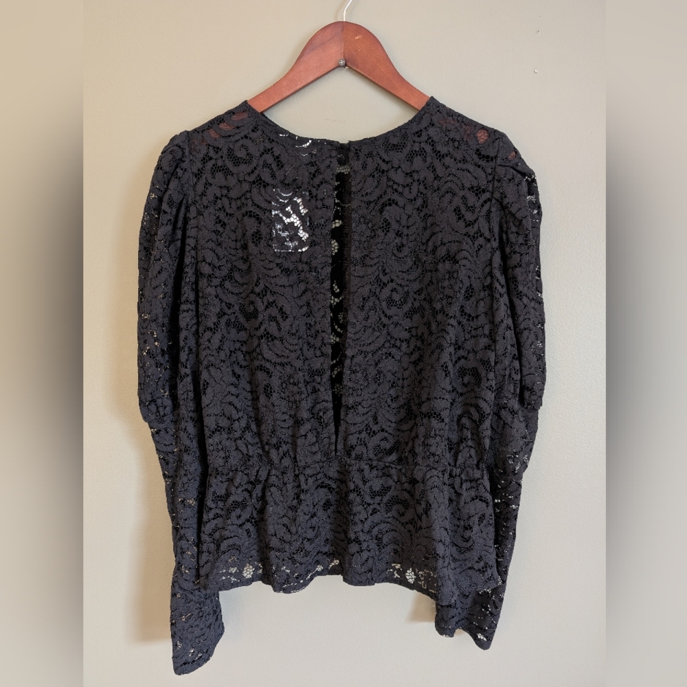 H&M Lace Puff Sleeve Peplum Top NWT Size Large - Picture 2 of 9